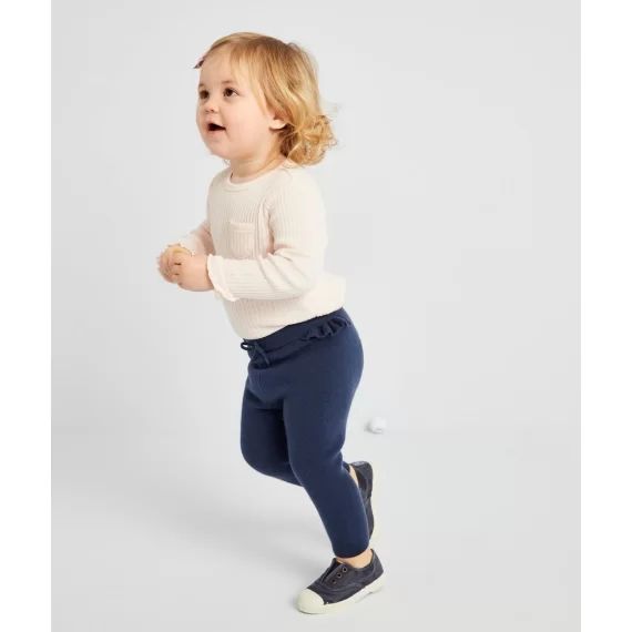 Pantalon en maille bleu marine avec volants bébé fille