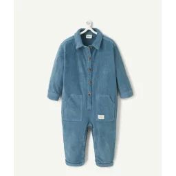 Combinaison bébé garçon en velours côtelé bleu avec patch mini aventurier