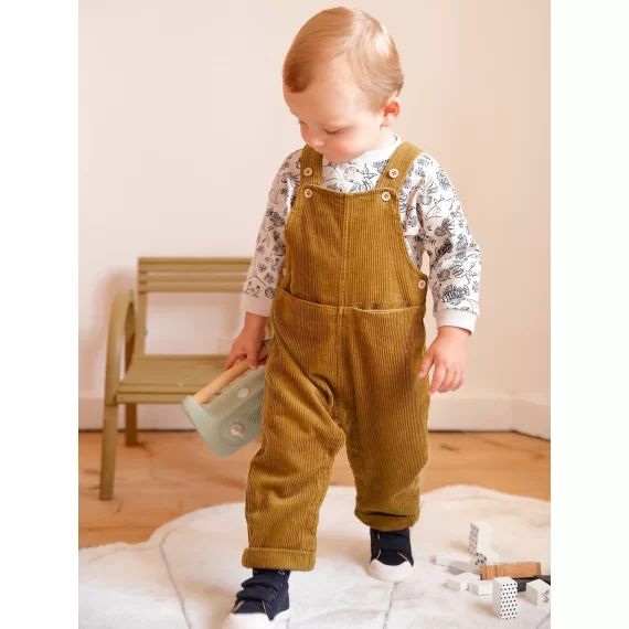 Salopette velours bébé garçon olive