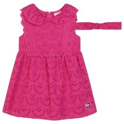 Robe et bandeau en coton uni Fille Rose