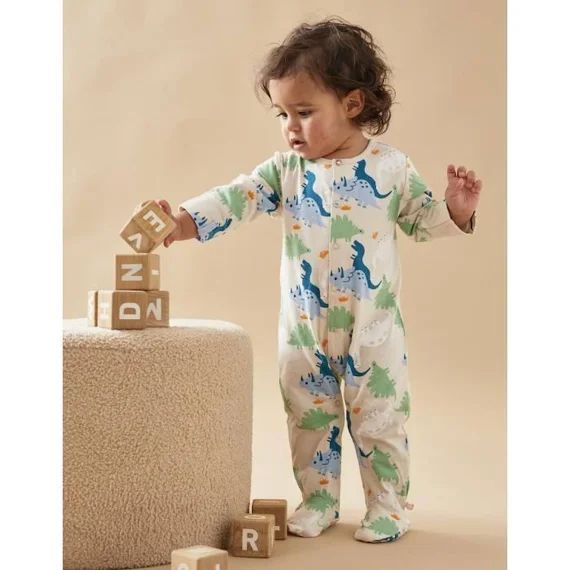 Pyjama 1 Pièce Imprimé Dino En Jersey Bleu