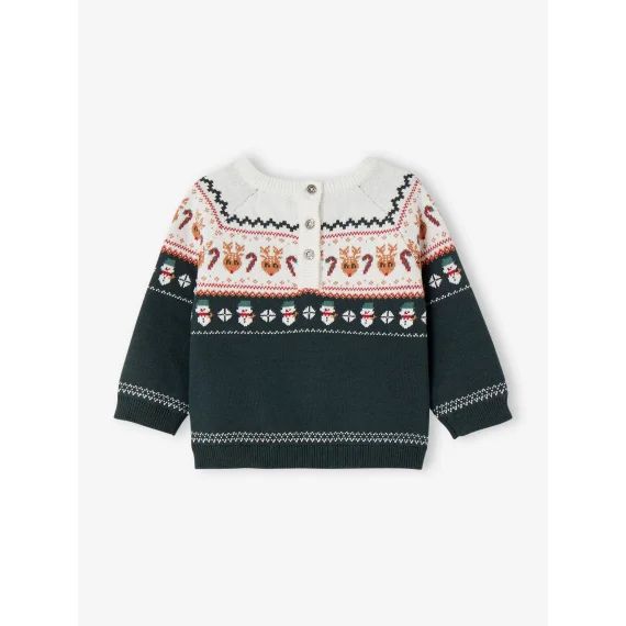 Pull jacquard de Noël bébé vert sapin