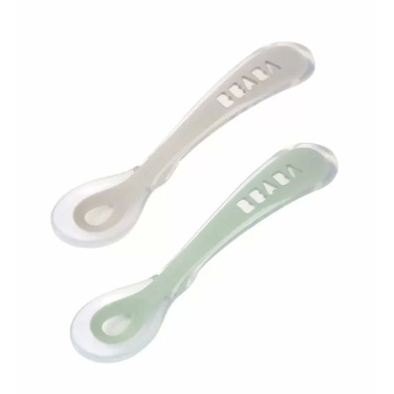 Lot 2 Cuillères Deuxième Age Silicone Béaba – Vert Sauge