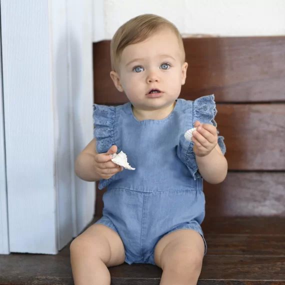 Combi-short en denim Fille Bleu