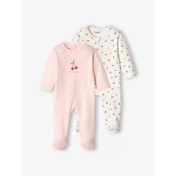 Lot de 2 dors-bien cerise bébé fille interlock rose pâle