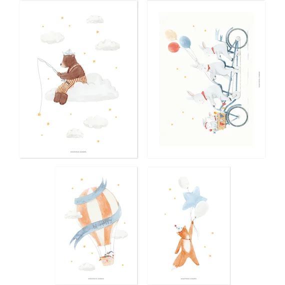 Lot de 4 affiches Hot-air balloons