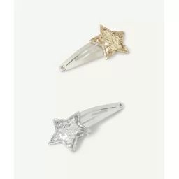 Lot de 2 barrettes bébé fille couleur argentée et couleur dorée avec étoiles