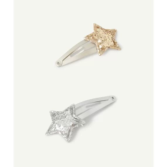 Lot de 2 barrettes bébé fille couleur argentée et couleur dorée avec étoiles