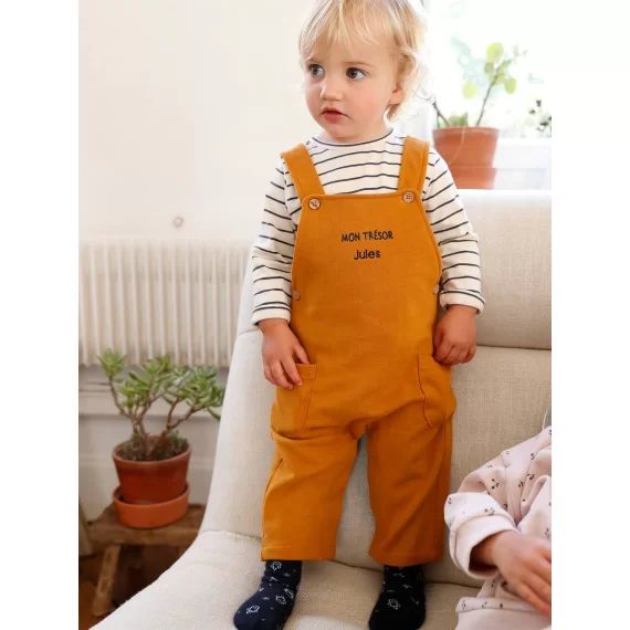 Ensemble bébé T-shirt et salopette en molleton personnalisable caramel