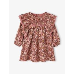 Robe fleurie bébé à smocks bois de rose imprimé