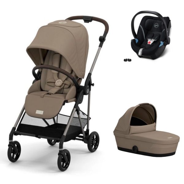 Poussette Cybex Melio 3 Châssis Bronze + Nacelle – Seashell Beige + Coque Auto Aton 5 – Deep Black