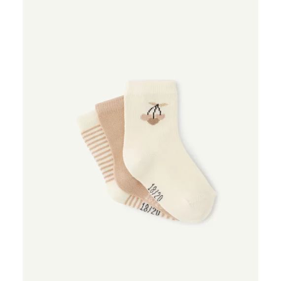Lot de 3 chaussettes hautes bébé fille en coton écru et beige –  – Soldes
