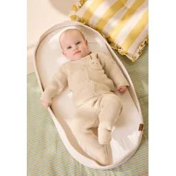 Ensemble Gilet Et Pantalon Avec Pieds Bébé En Tricot Hello Baby Sable