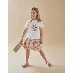 T-shirt Manches Courtes Imprimé Papillon Beige