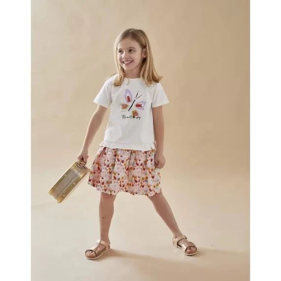 T-shirt Manches Courtes Imprimé Papillon Beige