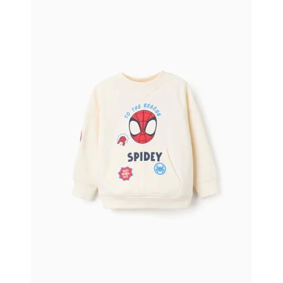 Sweat Gratté Avec Poches Kangourou Spider-man Beige Clair