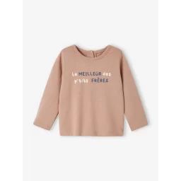 T-shirt à message bébé manches longues beige