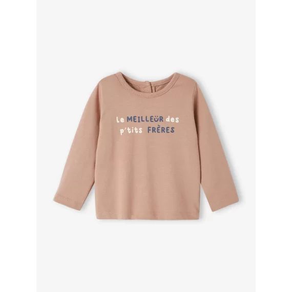 T-shirt à message bébé manches longues beige