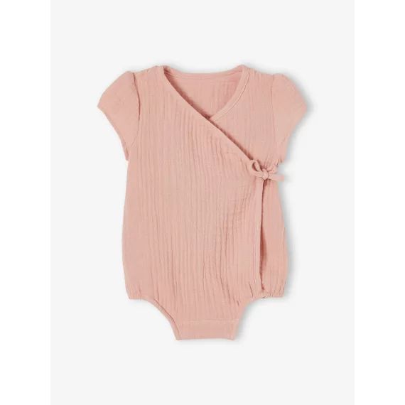Body bébé personnalisable en gaze de coton ouverture naissance rose poudré