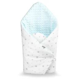 Couverture d’emmaillotage minky réversible, STELLA bleu