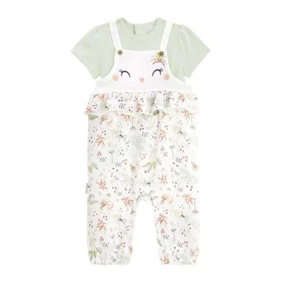 Ensemble Salopette Bébé En Gaze De Coton Et T-shirt Petit Paradis Vert