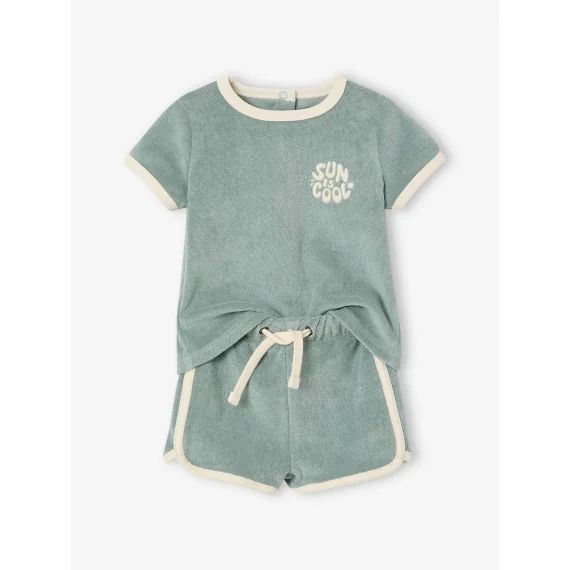 Ensemble en éponge bébé T-shirt + short bleu grisé