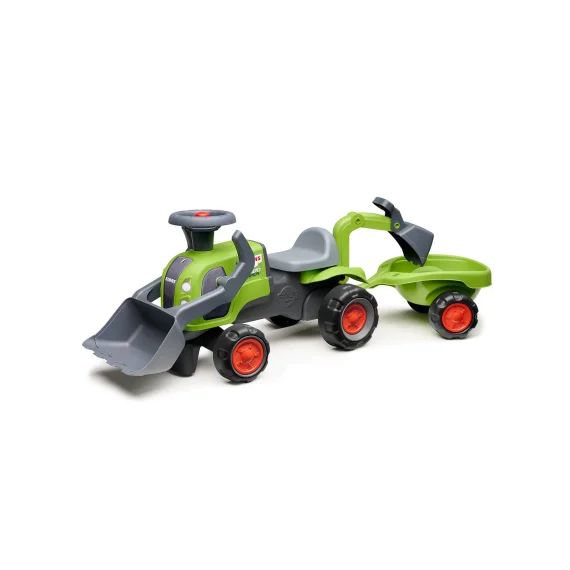 Porteur Tractopelle Claas 1er Âge Avec Roues Silencieuses, Excavatrice Et Remorque Vert Claas