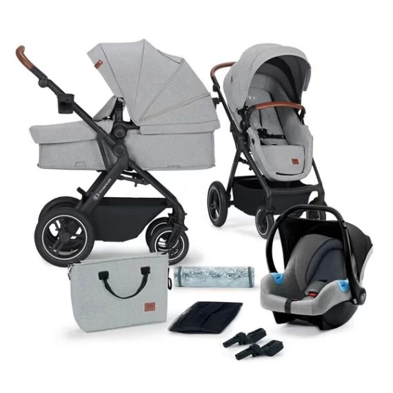 Poussette Kinderkraft B-Tour + Nacelle – Light Grey + Coque Auto Mink – Grey Melange
