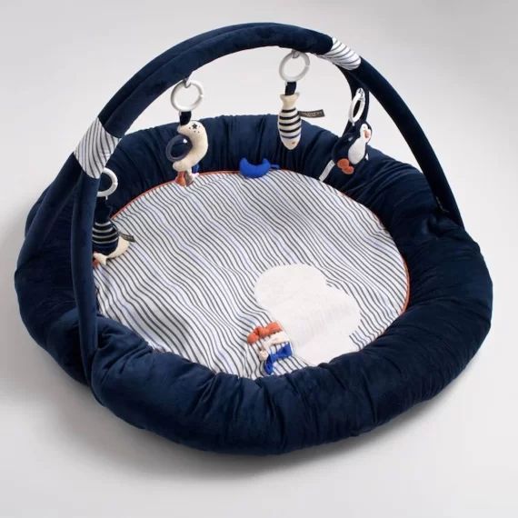 Tapis D&rsquo;éveil Marinière En Velours Bleu Bleu