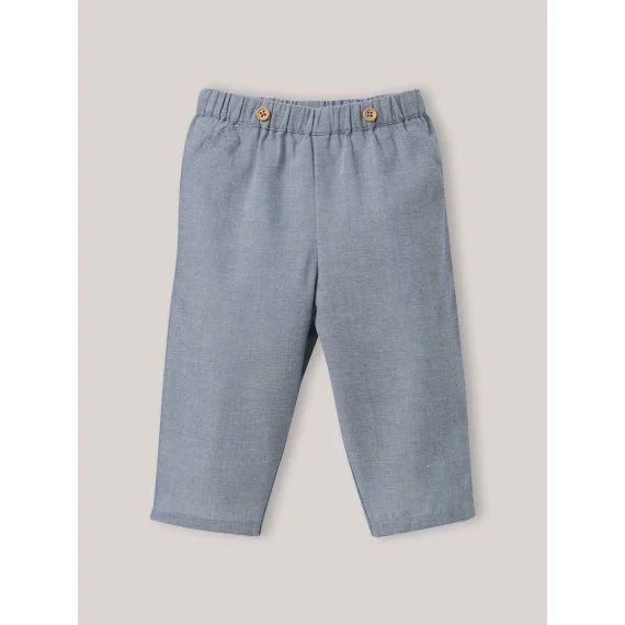 Pantalon En Tissu Chambray Bleu