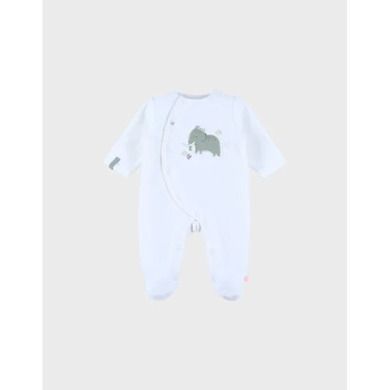 Pyjama Bébé En Velours Avec Broderie Éléphant Blanc