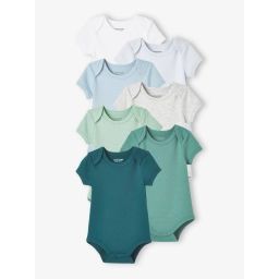 Lot de 7 bodies manches courtes ouverture US bébé BASICS lot bleu