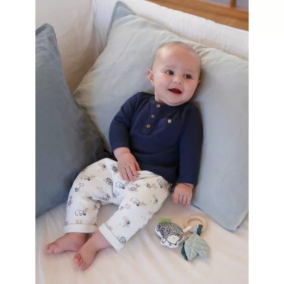 Pantalon naissance en molleton ecru imprimer all over safari