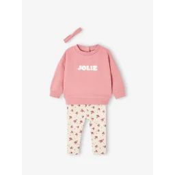 Ensemble sweat + legging + bandeau personnalisable bébé fille bois de rose