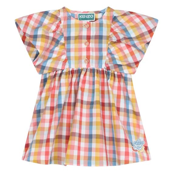 Robe à carreaux en coton Fille Jaune