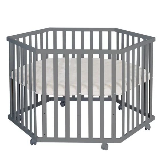 Parc Bébé Hexagonal + Tapis Déperlant En Cuir Végan Luxe Anthracite – Grège