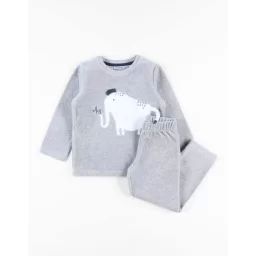 Pyjama 2 Pièces Imprimé Éléphant En Velours Gris