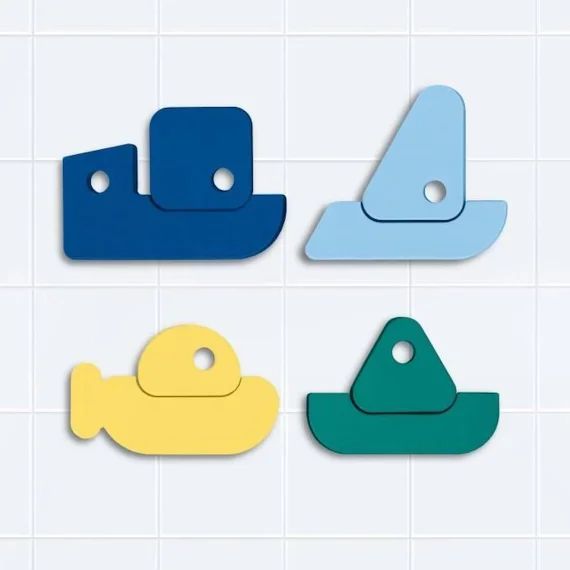 Jouet de bain – Quut – Puzzle de bain – Bateaux – Enfant – 12 mois – Bleu, jaune et vert blanc