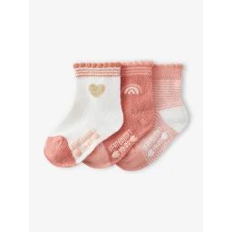 Lot de 3 paires de chaussettes c½ur bébé fille BASICS lot rose clair
