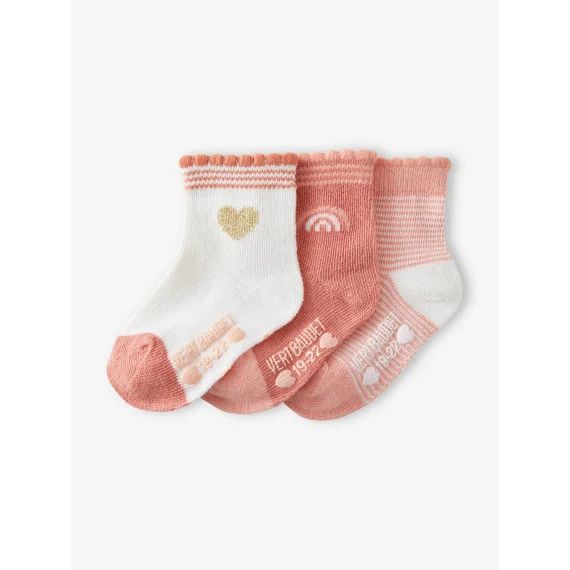 Lot de 3 paires de chaussettes c½ur bébé fille BASICS lot rose clair