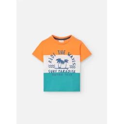 T-shirt Colour Block Avec Dessin Frontal Orange