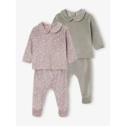 Lot de 2 pyjamas naissance 2 pièces en velours vieux rose