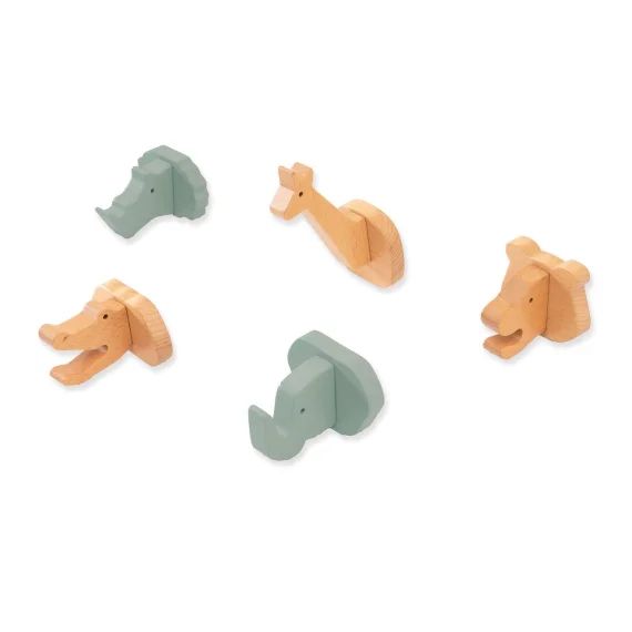 Lot 5 Crochets Mural Animaux Vert Eucalyptus