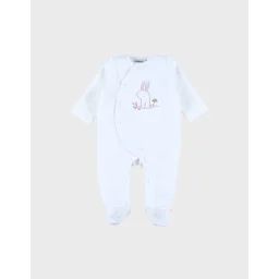 Pyjama Bébé En Velours Avec Broderie Lapin Blanc