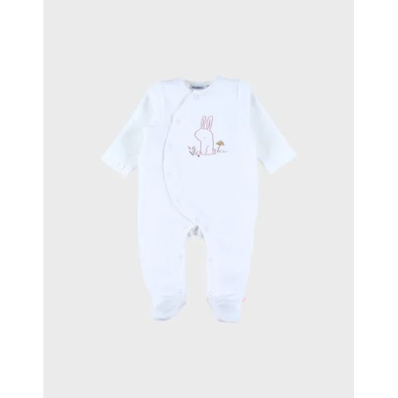 Pyjama Bébé En Velours Avec Broderie Lapin Blanc
