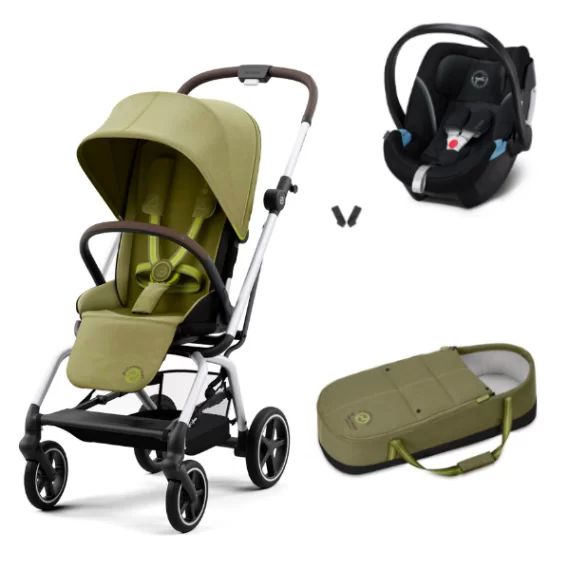 Poussette Cybex Eezy S Twist PLUS 2 – Châssis Silver + Cocoon S – Nature Green + Coque Auto Aton 5 – Deep Black (2022)