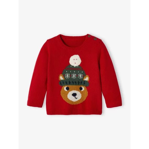 Pull de Noël bébé motif ours rouge