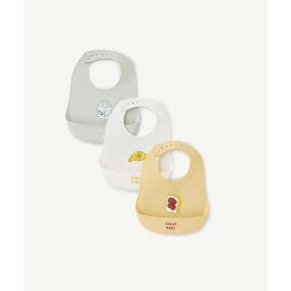 Lot de 3 bavoirs bébé en silicone recyclé thème petit-déjeuner –  – Soldes