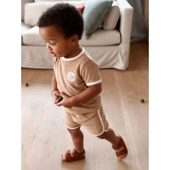 Ensemble en éponge bébé T-shirt + short taupe