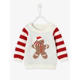 Pull de Noël bébé mixte bonhomme pain d&rsquo;épices ivoire